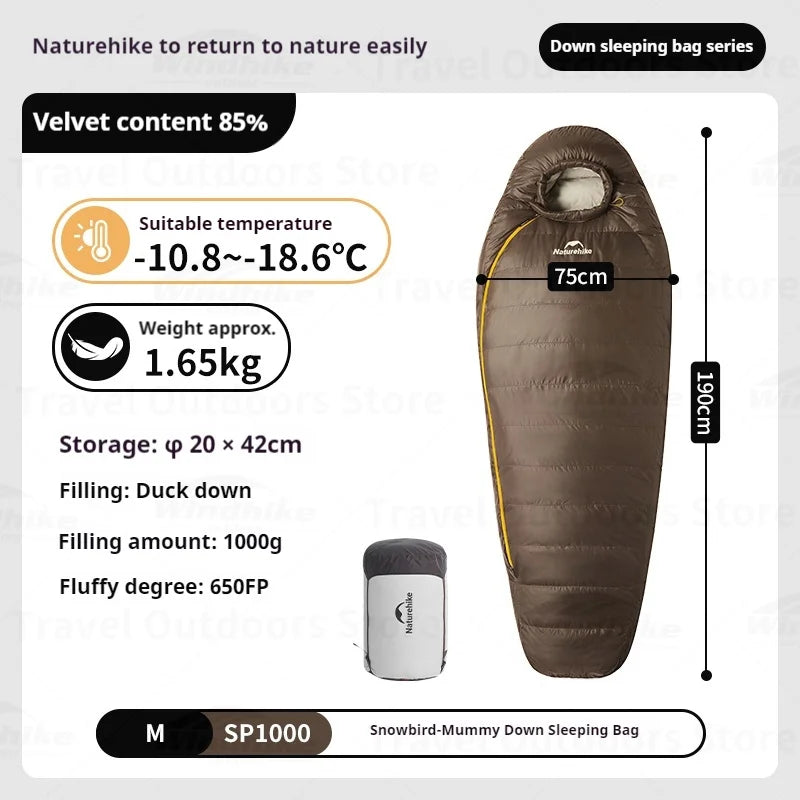 Naturehike Snowbird Duck Down Sleeping Bag Mummy 650FP Ultralight Outdoor Camping Thickened Warm Winter Adults Sleeping Bag-20°C