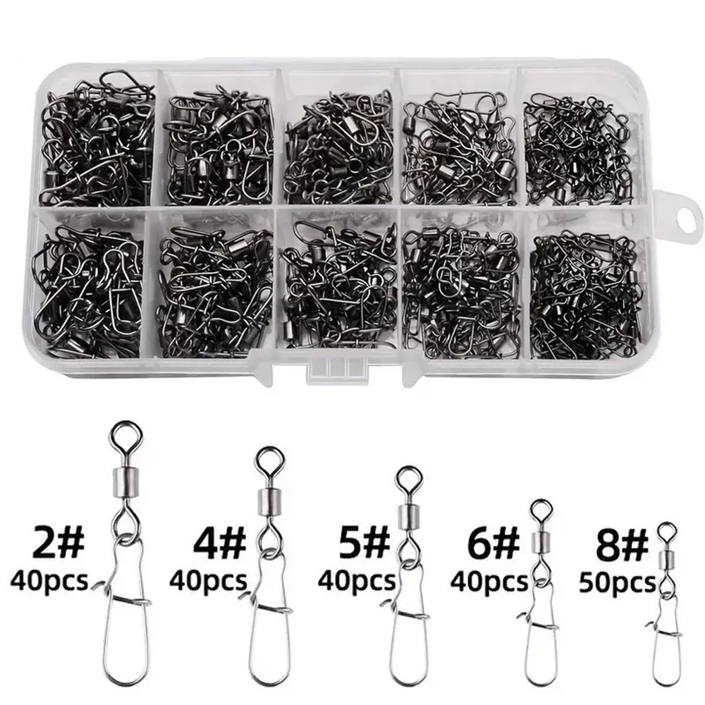 95/210 PCS Set Fishing Connector Gear Kit 2-10# Stainless Steel Pin Bearing Rolling Swivel Snap For Lure Hook Tackle Accessories