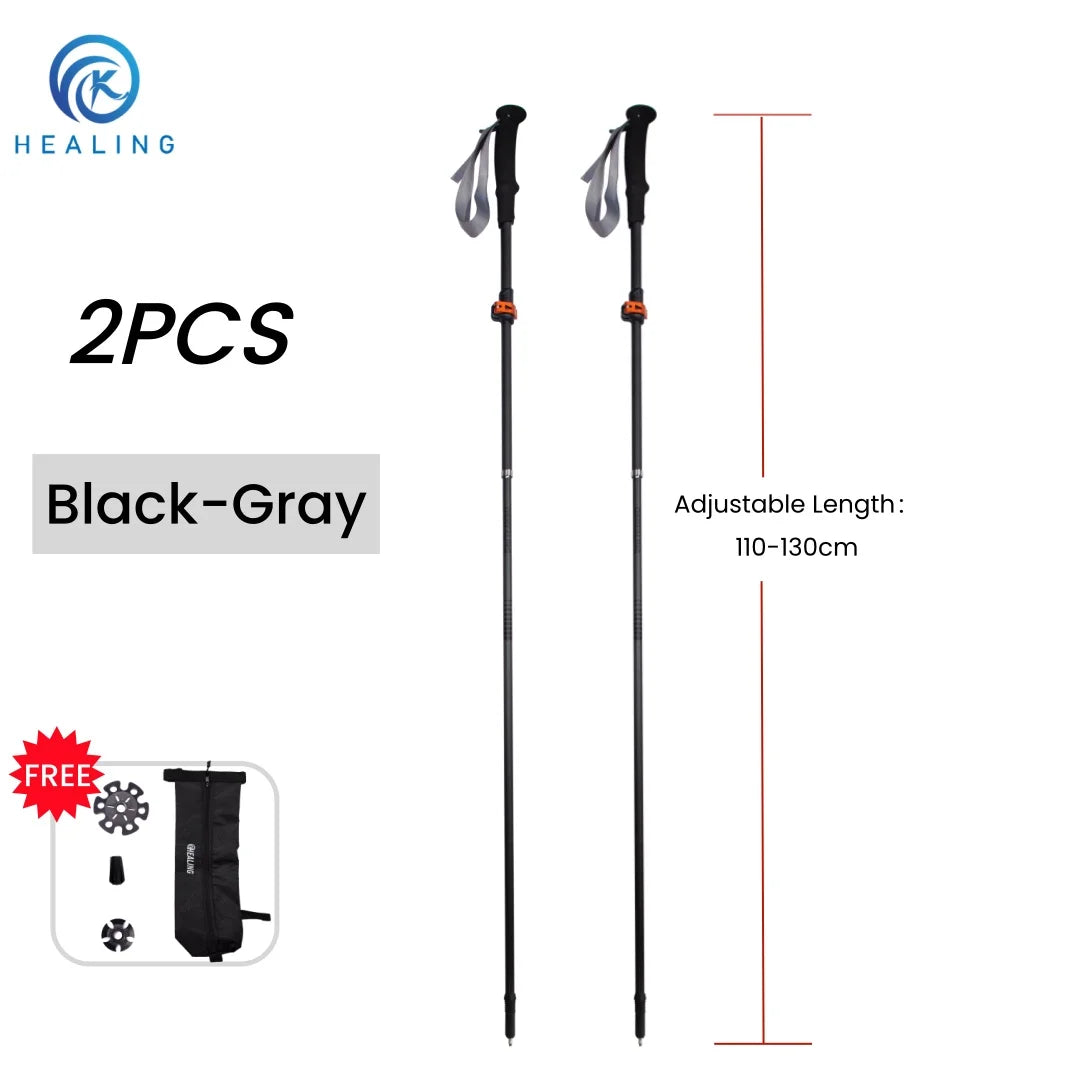 2026 New Carbon Fiber Folding Trekking Poles Ultralight Adjustable Length Quick Lock Walking Sticks for Hiking Camping Travel