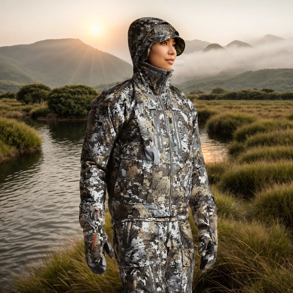 Ainfad Men's Fall Winter Camouflage Waterproof Insulation Fishing Incinerator Aerolite Jacket Hunting Clothing