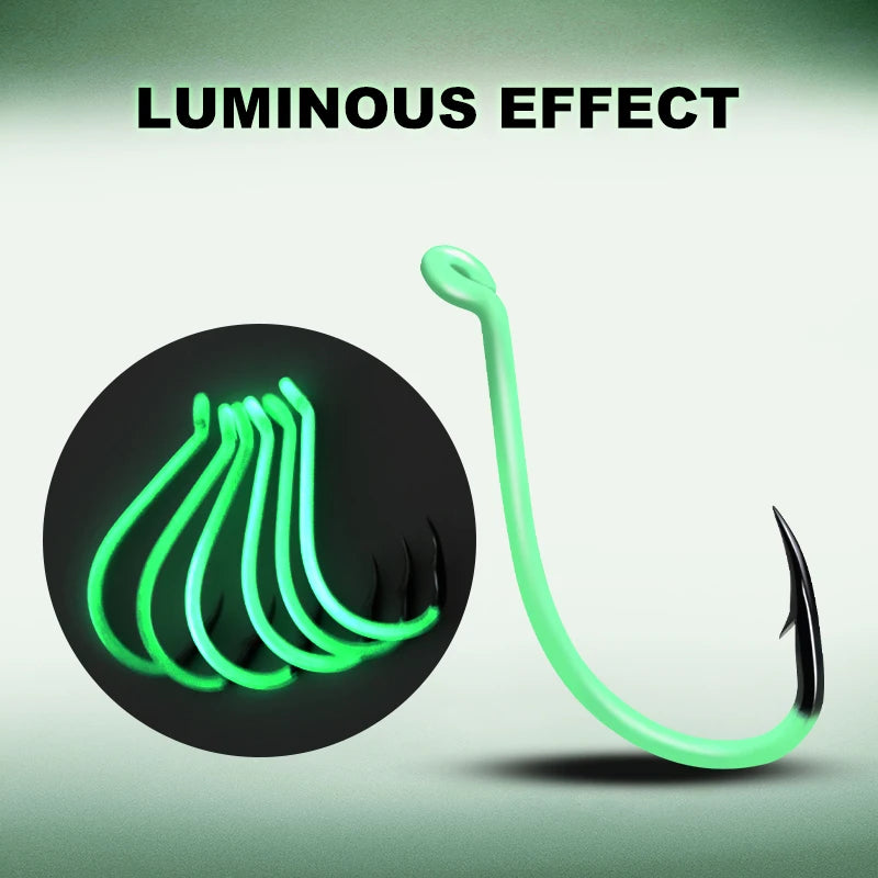 ZYZHE 8~14pcs Luminous Green Octopus Beak Hooks High Carbon Steel Sharp Offset Hook Point Saltwater Freshwater Fishing Hooks