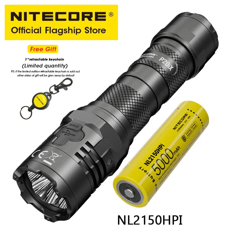 NITECORE P20iX USB-C Rechargeable Flashlights Super Bright Military Tactical Flashlight 4000 lumens 5000mAh NL2150HPi Battery