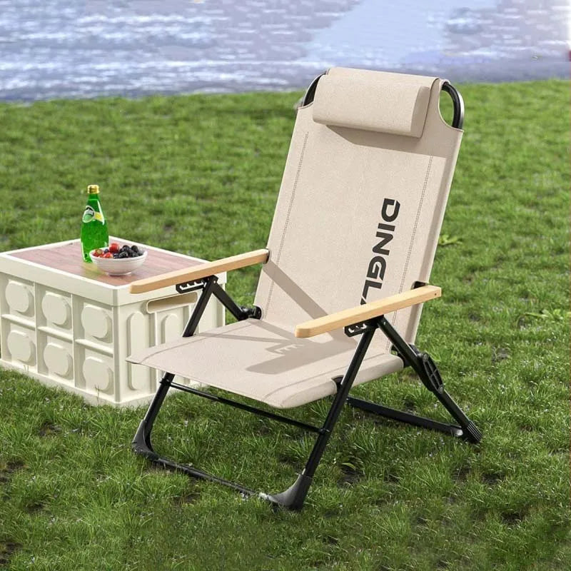Outdoor Folding Chair Portable Camping Reclining Chair Angle Adjustable With Detachable Pillows High Backrest Fishing Chair