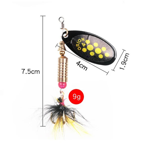 1pcs/lot Rotating Spinner Fishing Lure 3.5g/4.5g/7g/9g/12g Spoon Sequins Metal Hard Bait Wobblers Bass Pesca With Feather Hooks