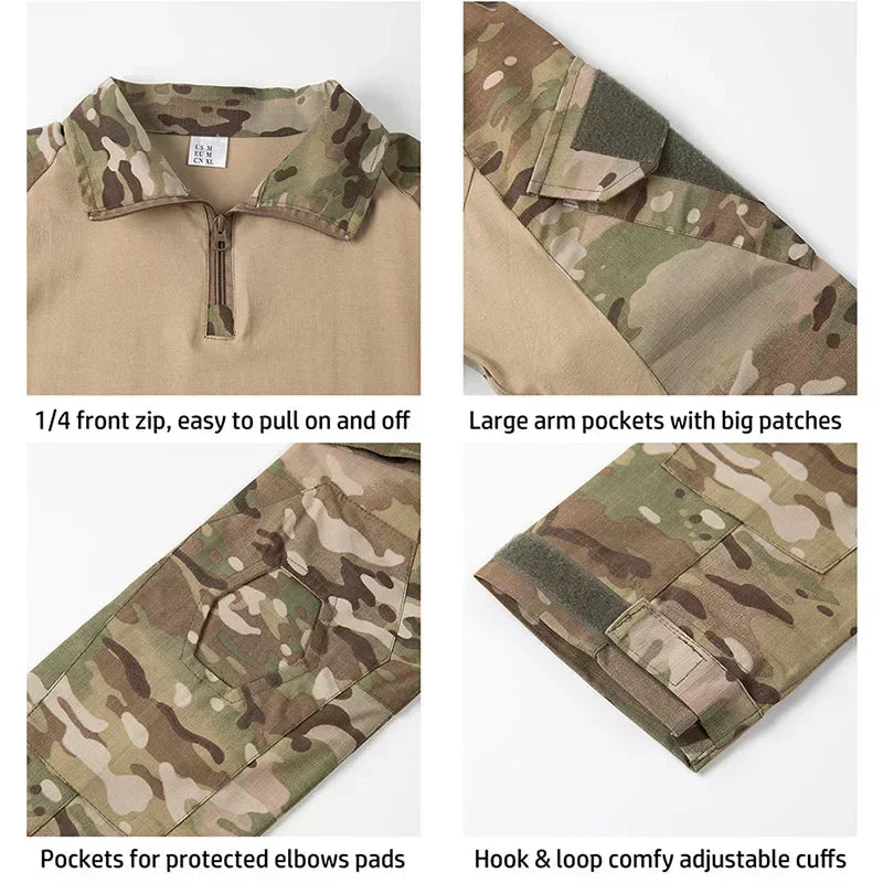 Outdoor Tactical Hiking T-Shirts Men Combat Military Army CP Camouflage Long Sleeve Hunting Climbing Shirt Cotton Sport Clothes