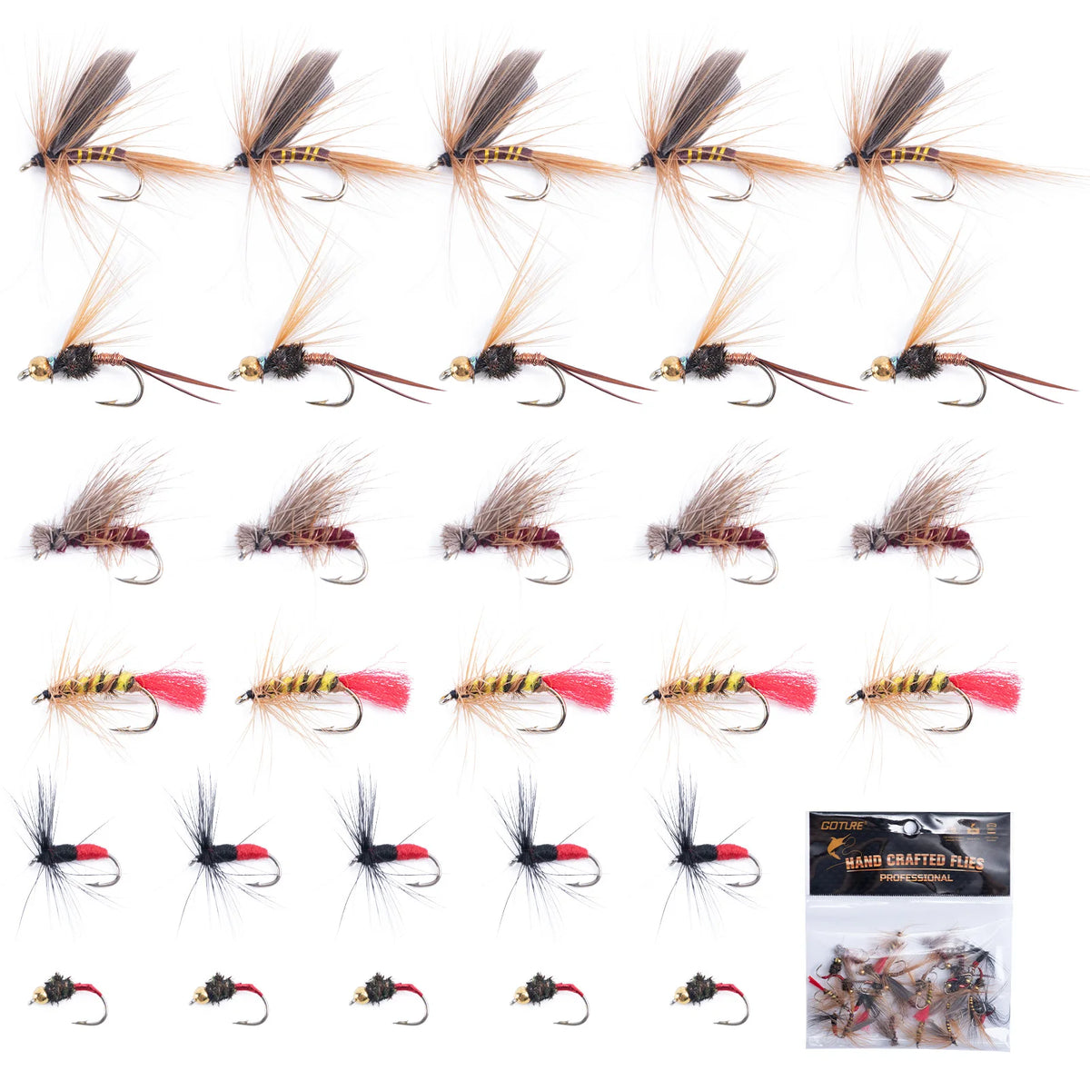 Goture 25-150Pcs/Set Insects Flies Fly Fishing Lures Bait High Carbon Steel Hook Fish Tackle with Hook Decoy Fishing Lure Set