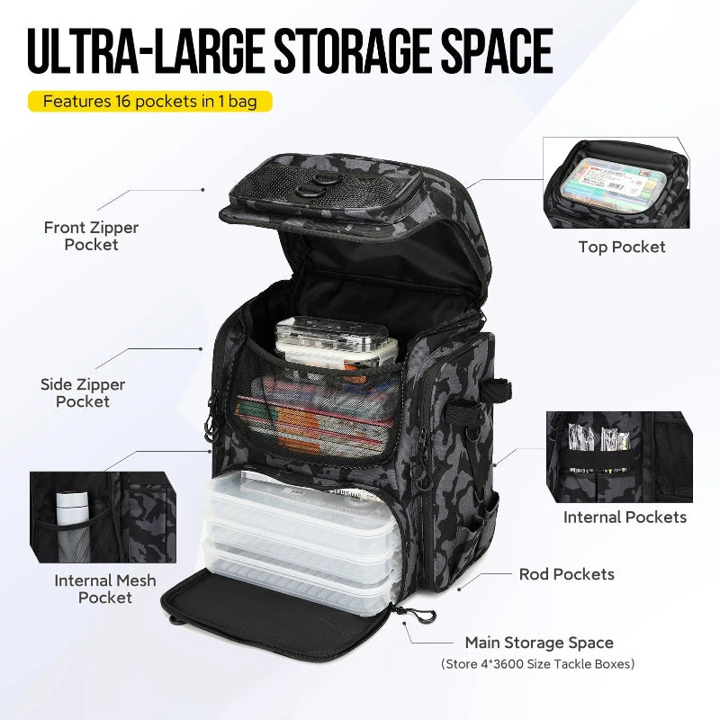 Outdoor Large Capacity Lure Fishing Multifunctional Fishing Gear Fishing Rod Storage Bag Camouflage Hiking and Hunting Backpack