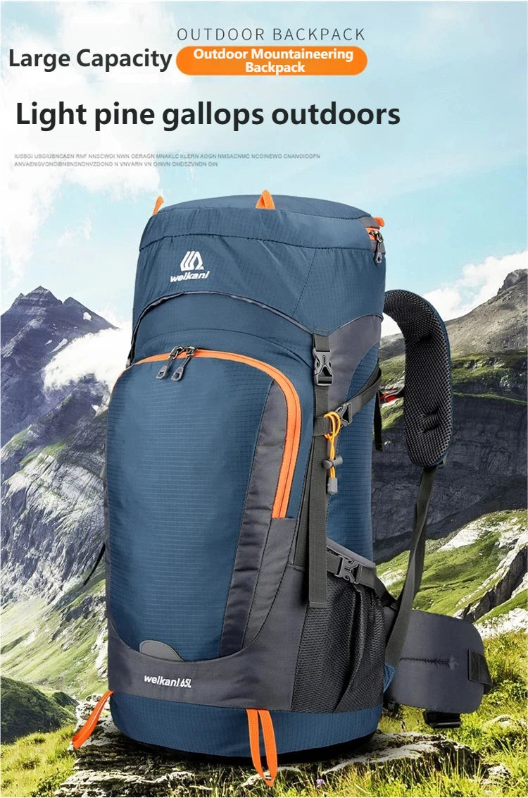 65L Waterproof Hiking Backpack with Free Rain Cover Large Capacity Outdoor Travel Daypack For Camping Climbing Mountaineering