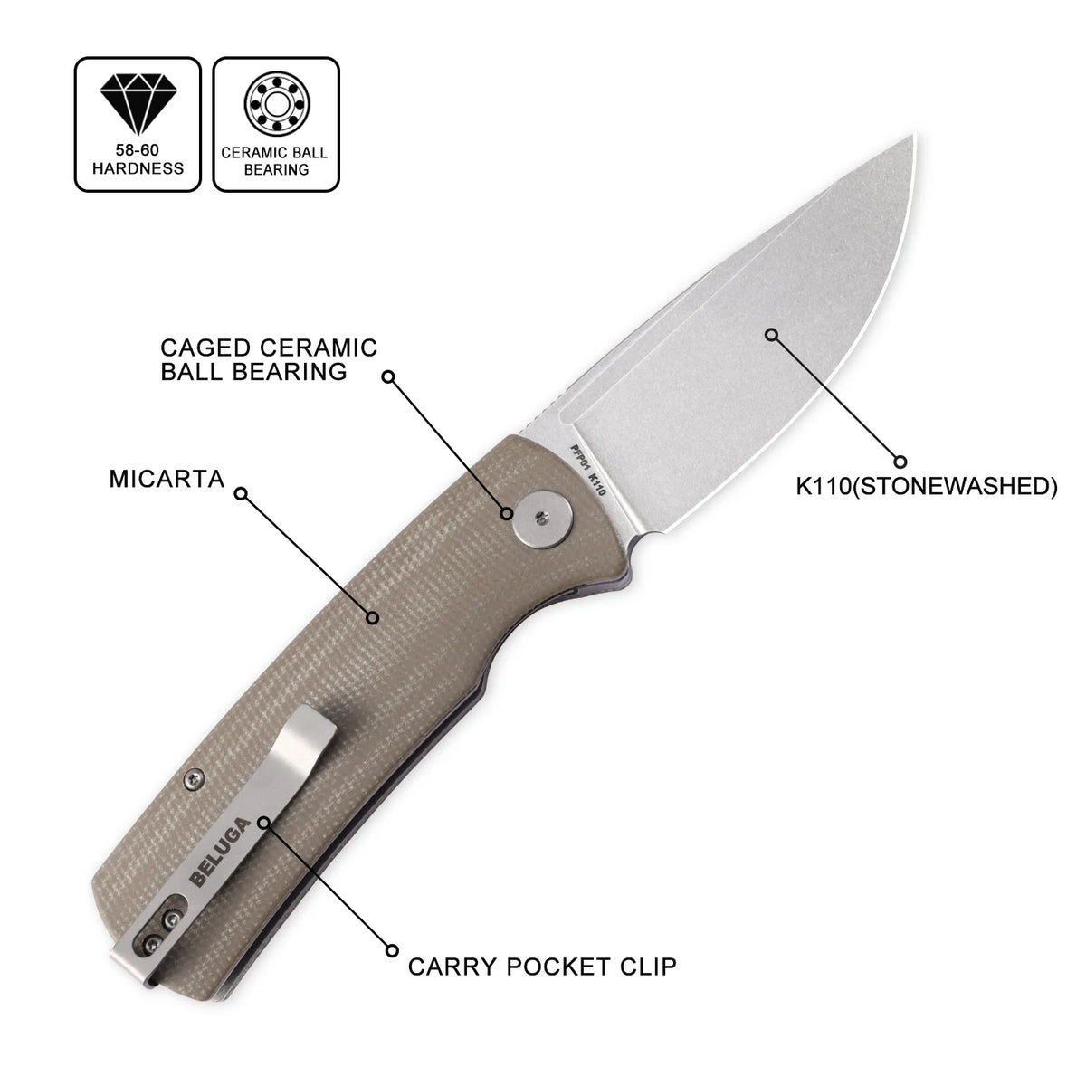 Petrified Fish Beluga PFP01 Lightweight Folding Knife EDC K110 G10 Handle Knife for Hunting Fishing Outdoor Camping Survival