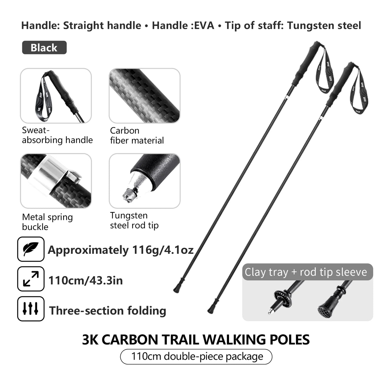 BISINNA 2pcs Ultralight Trekking Poles Folding Walking Sticks Carbon Fiber Hiking Poles Portable Trail Runing Canes