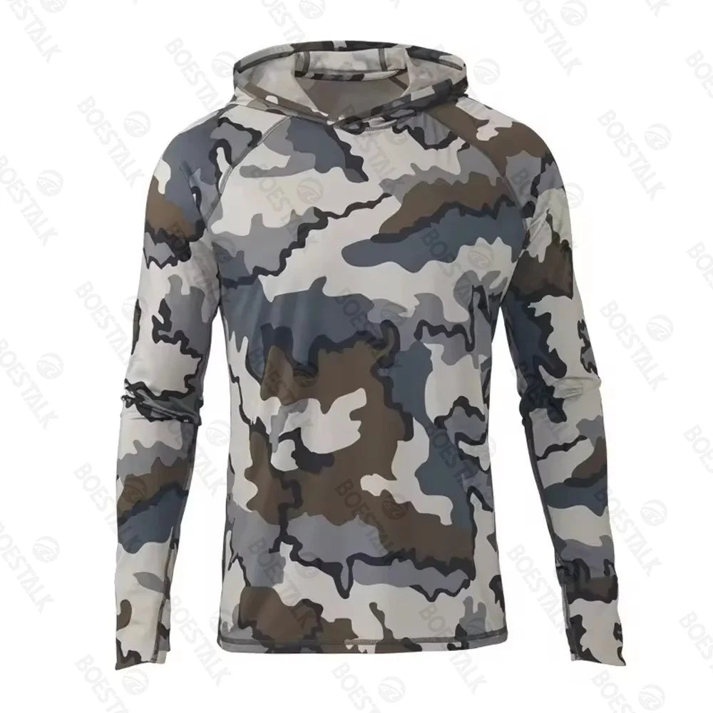 2024 new men's hooded camouflage fishing suit suit outdoor sports camping mountaineering suit sunscreen breathable training suit