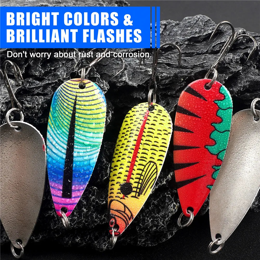 5pcs Spoon Fishing lures Trolling spoon metal jig Spinner bait Casting Lure for Bass Salmon Grouper Jigging Lure with Tackle Box