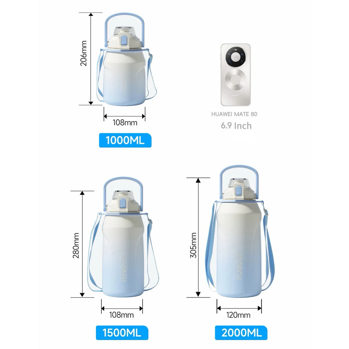 Large Tumbler Stainless Steel Thermal Water Bottle Vacuum Flasks Insulated Cold and heat Camping Sports Outdoor Activities