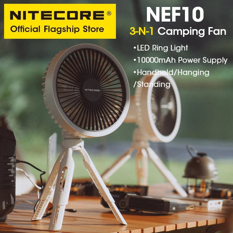 NITECORE NEF10 Outdoor Camping Light 3-in-1 Electrice Fan USB-C Rechargeable Ceiling Light 10000mAh Power Bank LED Ring Light