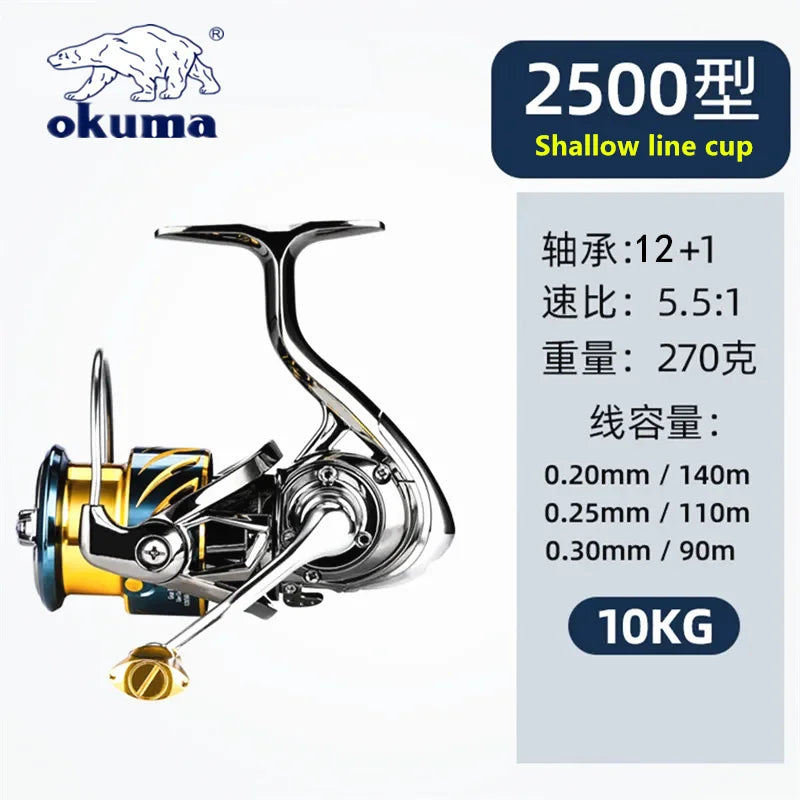 Okuma All Metal Fishing Reel 12+1BB15KG Max Drag Anti Seawater Rotating Reel 1000-5000