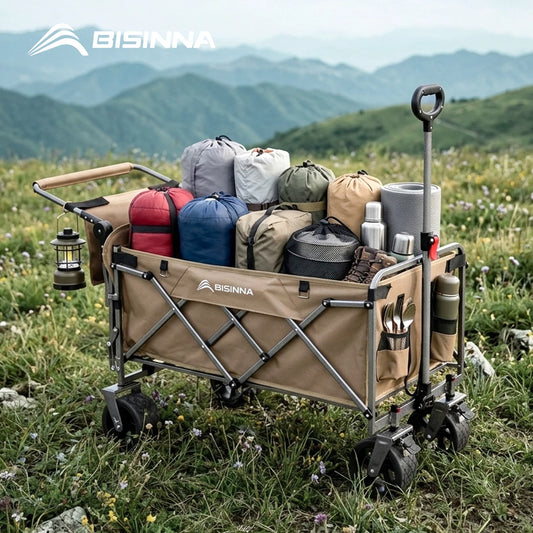 BISINNA Camping Wagon Cart Folding Utility Heavy Duty Large Capacity Trolley Outdoor Shopping Picnic Collapsible Hand Truck