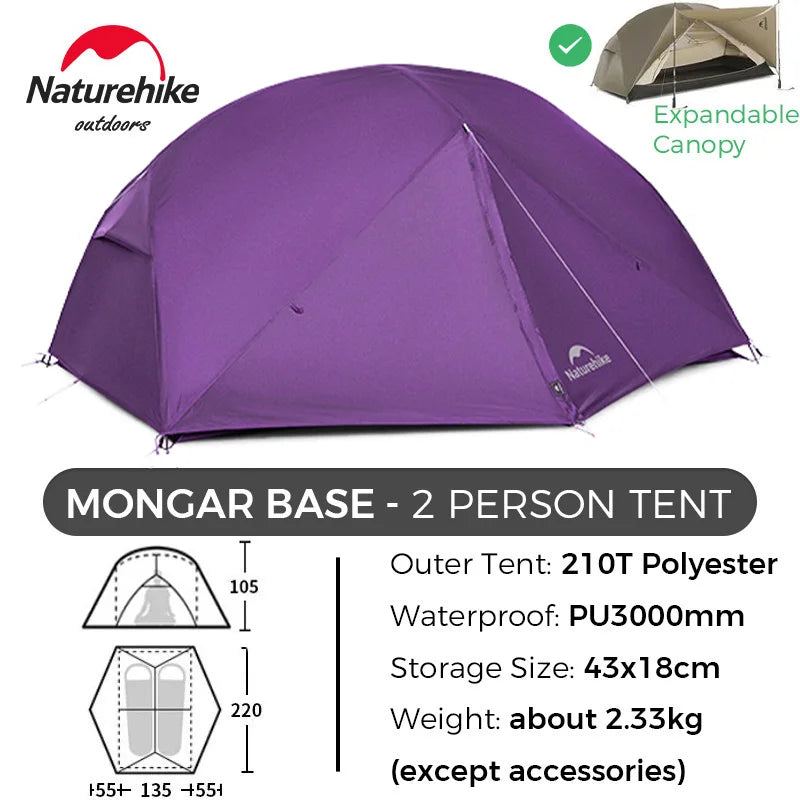 Naturehike Mongar UL/PRO 1 2 3 Person Tent Ultralight Waterproof Backpacking Tent Outdoor Portable Hiking Camping Sunshade