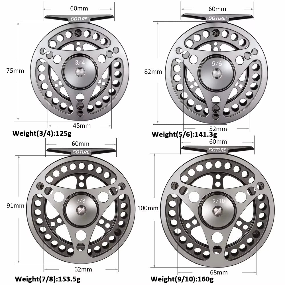 Goture Fly Fishing Reel 3/4 5/6 7/8 9/10 Max Drag 8kg 2+1BB Lightweight CNC Large Arbor Left/Right Fly Reel+Spare Spool Set