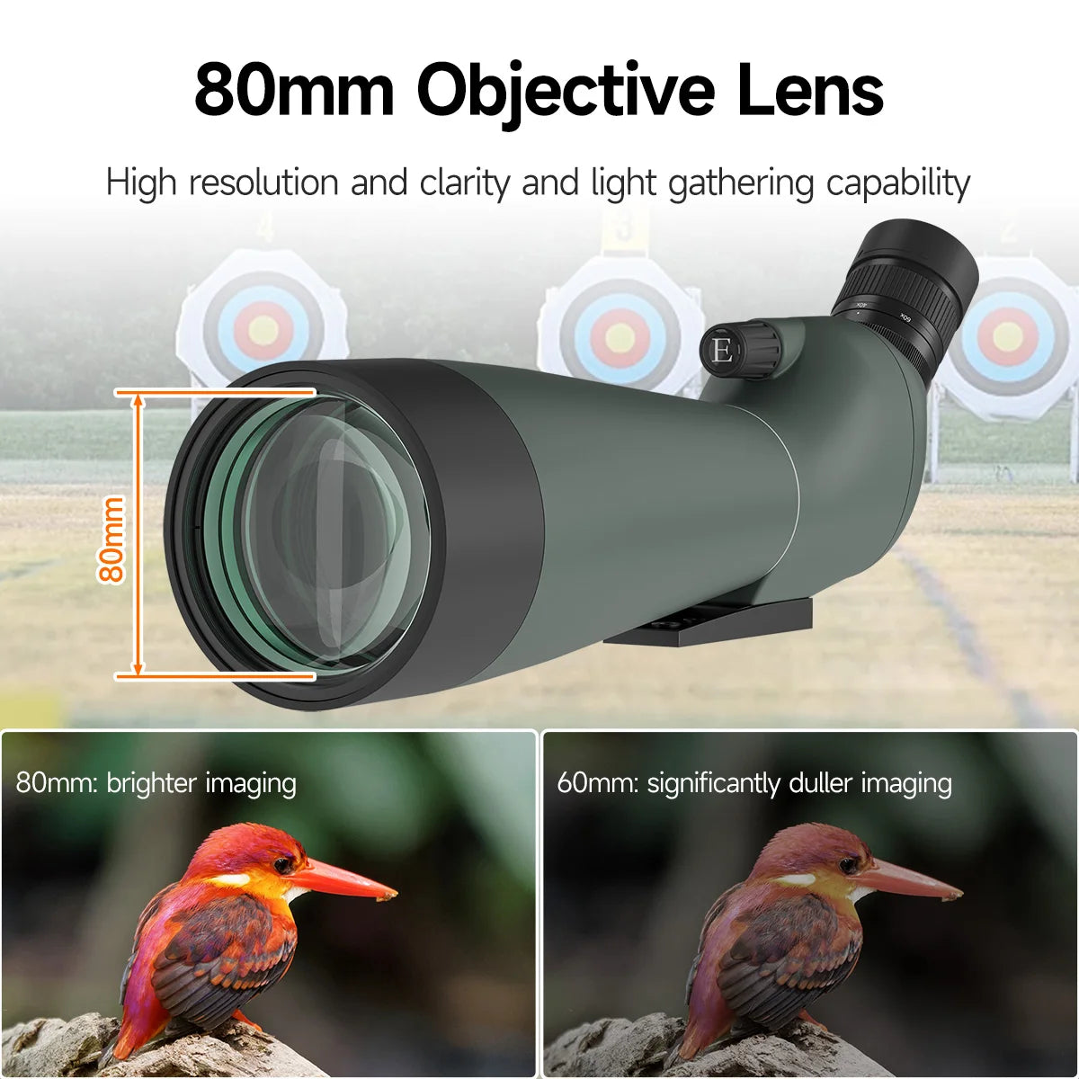 Svbony SV28A Spotting Scopes 20-60x80mm New Version Telescope with Tripod and Phone Adapter Suitable for Archery Target Shooting