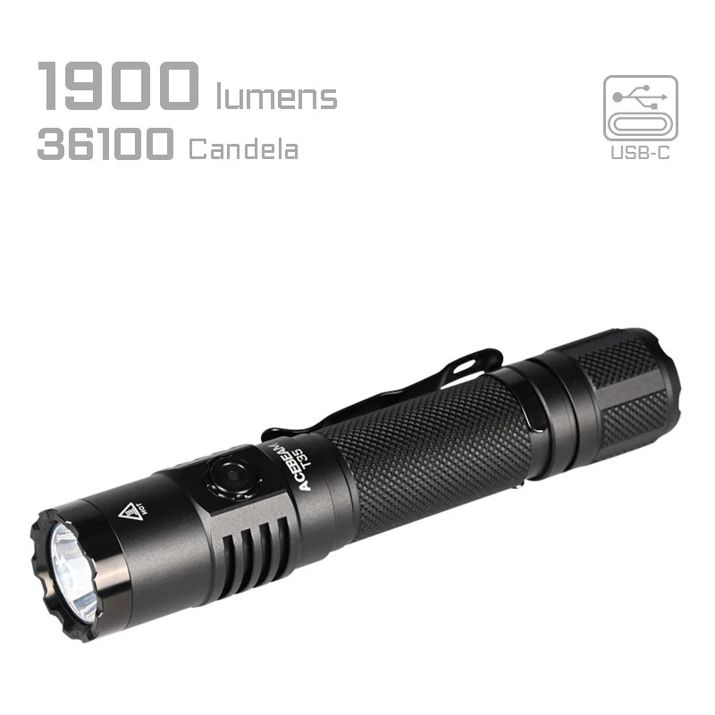 ACEBEAM T35 Compact Tactical EDC Flashlight Long Range 380 Meters 1900 High Lumens Flashlights For Emergency Camping