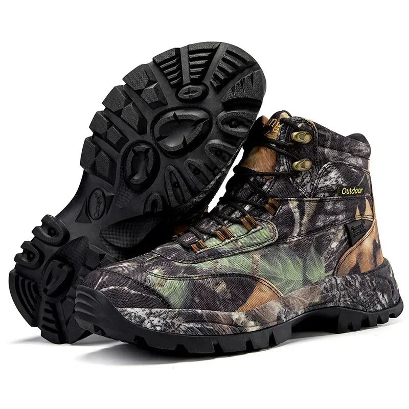 Men's High Top Camouflage Hunting Boots Breathable Sports Shoes Outdoor Hiking Wear-Resistant Waterproof Mountaineering Boots