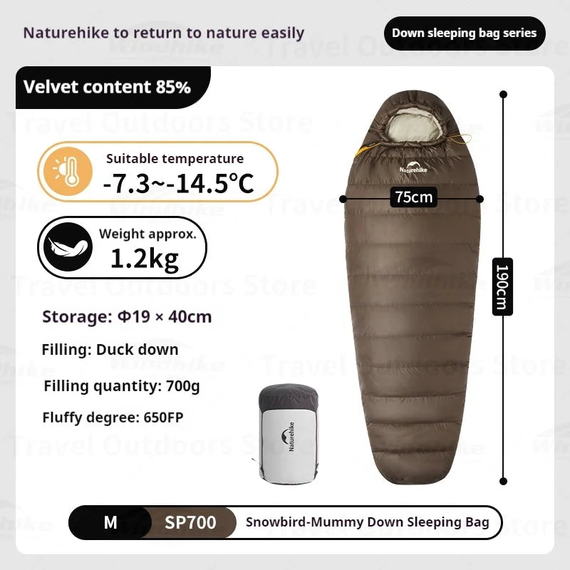 Naturehike Snowbird Duck Down Sleeping Bag Mummy 650FP Ultralight Outdoor Camping Thickened Warm Winter Adults Sleeping Bag-20°C