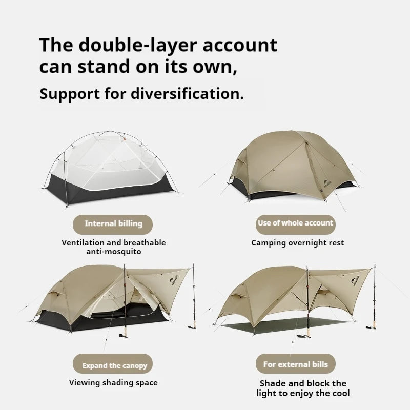 Naturehike 2025 Mongar UL Tent 15D 20D Nylon 1-2 People Waterproof Ultralight Backpacking Camping Hiking Travel Survival Tent