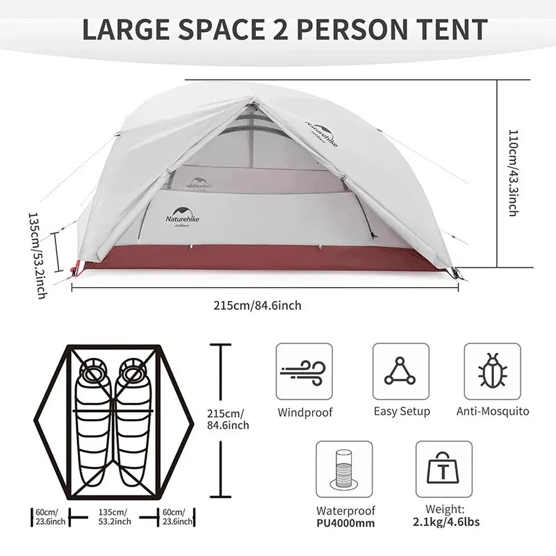 Naturehike Star River 2 Person Backpacking Tent Double Layer Ultralight Camping Hiking Tent Outdoor Travel Beach Tent with Mat