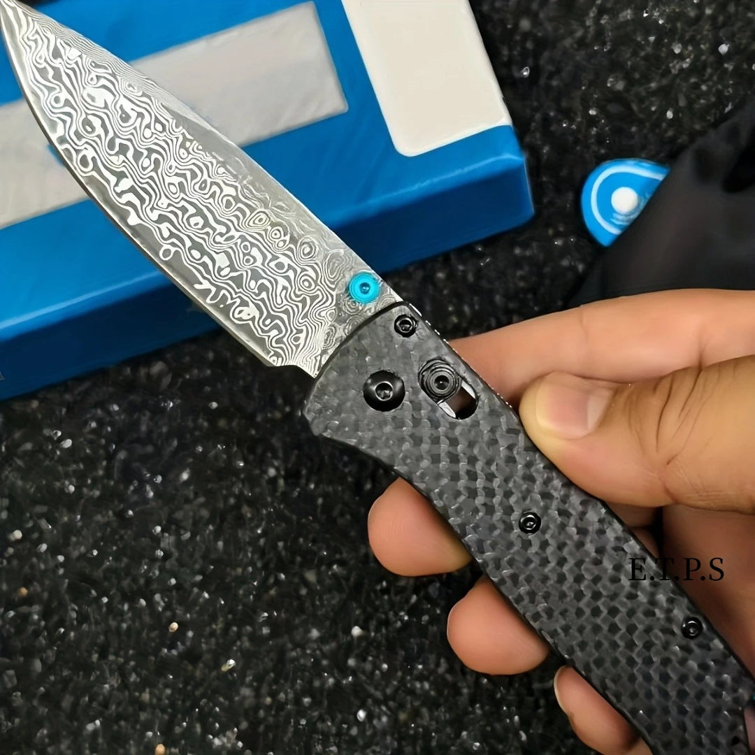 BM535 Carbon Fiber Handle Damascus Steel Blade Quick-opening Folding Knife Multifunction EDC Pocket Knife for Outdoor Wilderness