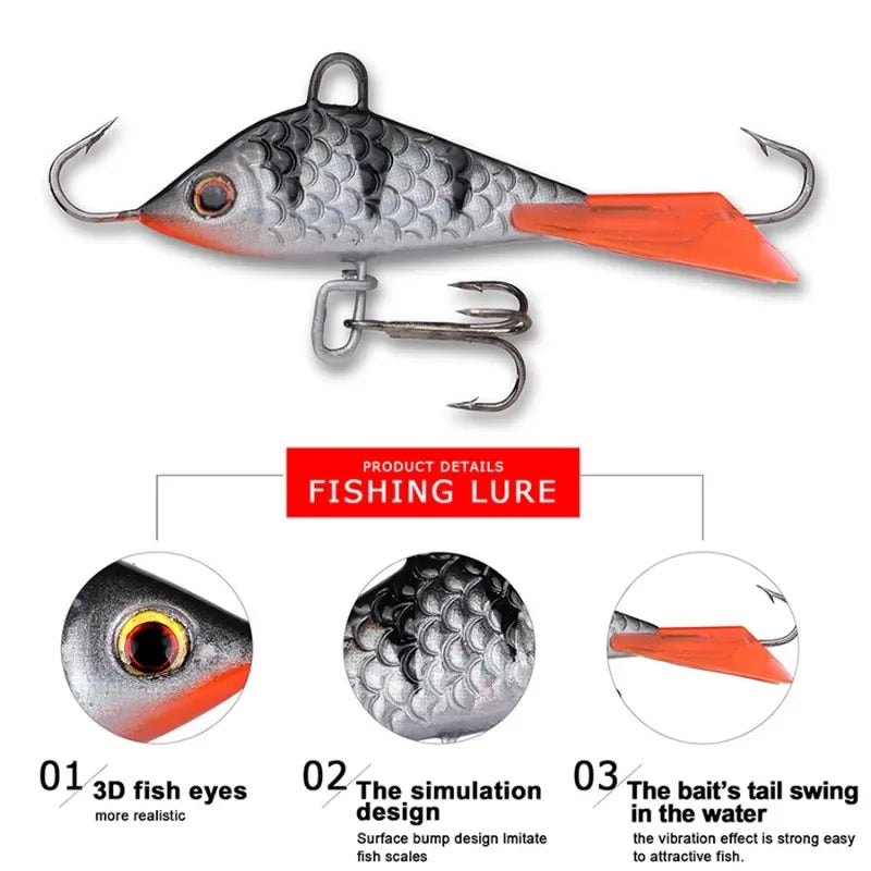 1pcs Winter Ice Fishing Lure Balancer 3D Eyes 6.3cm 15g Fast Sinking Metal Jigging Wobbler Balanced for Pike Perch Pesca Tackle