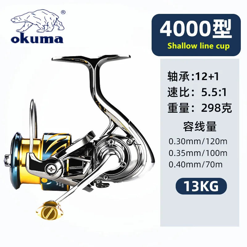 Okuma All Metal Fishing Reel 12+1BB15KG Max Drag Anti Seawater Rotating Reel 1000-5000