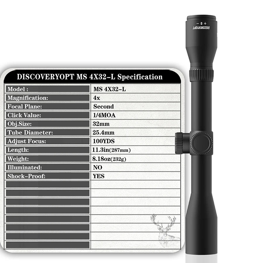 Discovery MS 4X32-L Super Anti-shock Spring Riflescope 1/4 MOA Hunting Rifle Scope Reticle Shockproof Waterproof Outdoor Sight