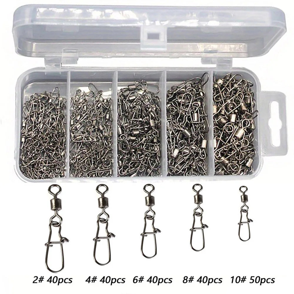 95/210 PCS Set Fishing Connector Gear Kit 2-10# Stainless Steel Pin Bearing Rolling Swivel Snap For Lure Hook Tackle Accessories