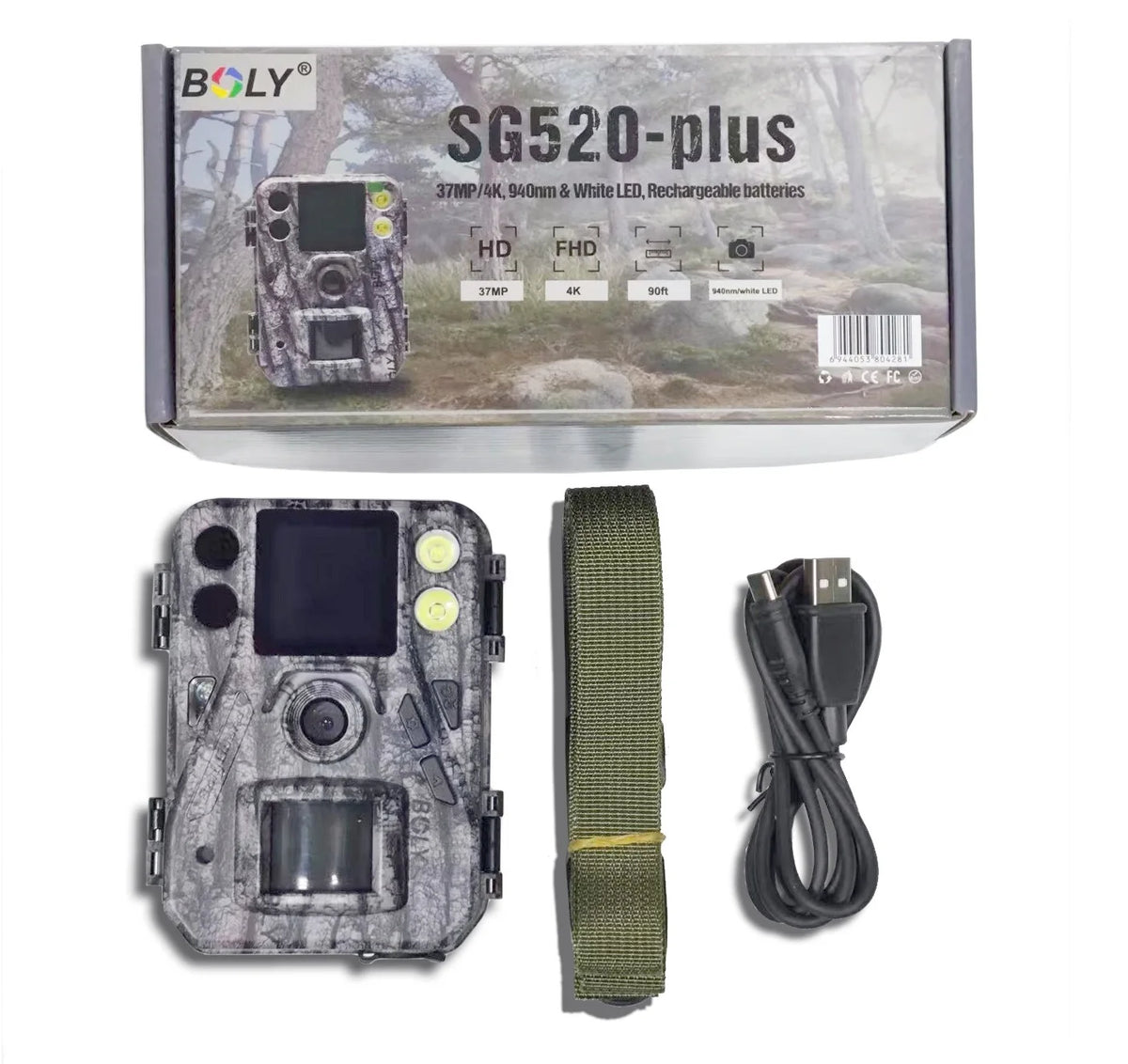 BolyGuard SG520-Plus Trail Camera 4K/48MP Night Vision (940nm Black IR&White LED) Wildlife Hunting Game Camera Solar Ready