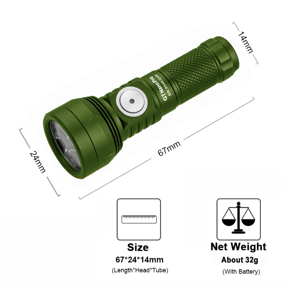 Outdoor Fishing Lighting Camping Lantern EDC LED Flashlights 1600LM Type C Rechargeable Lamp Self Defense Torch GT NANO PRO 3.0