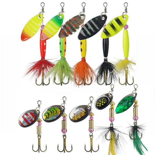 10Pcs Spinner bait Spoon Fishing Lures Spinnerbaits  Bass Salmon Pike Trout Metal Spinner Lure Kit Saltwater Artificial Bait