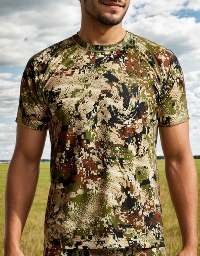 Ainfad Men's Quick-Drying Printed Camouflage T-Shirt Short Sleeve Summer Hunting Wear Outdoor Camo Tee