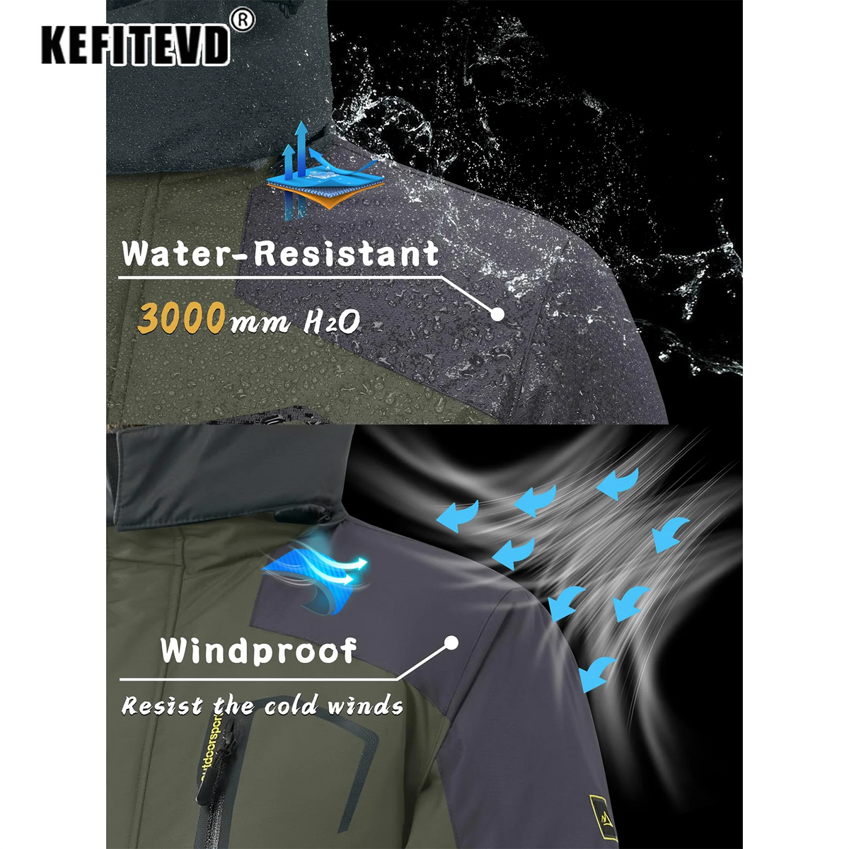 KEFITEVD Winter Ski Jacket Men's Warm Fleece Lined Jackets Water Resistant Heavyweight Coats Outdoor Hiking Camping Windbreaker