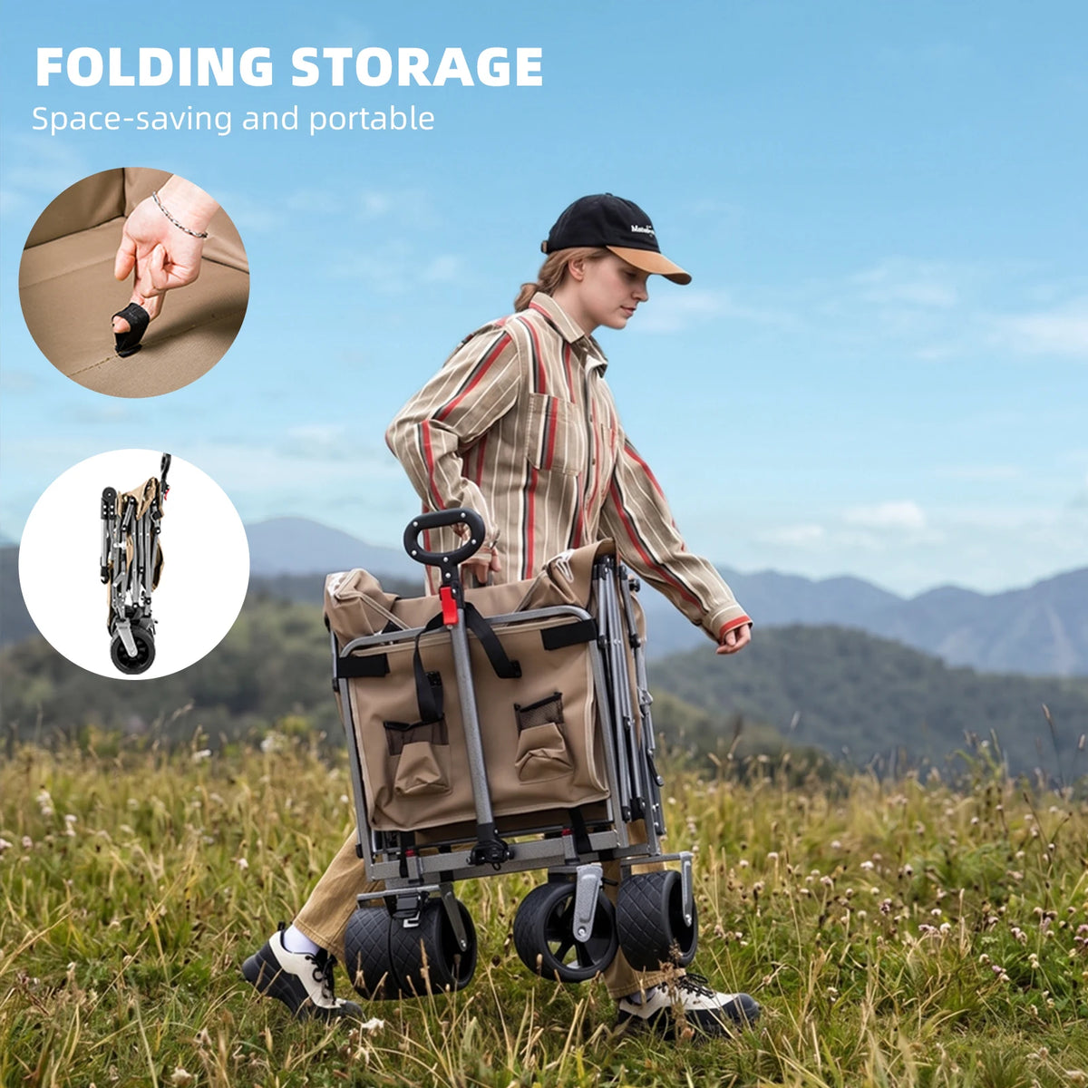 BISINNA Camping Wagon Cart Folding Utility Heavy Duty Large Capacity Trolley Outdoor Shopping Picnic Collapsible Hand Truck