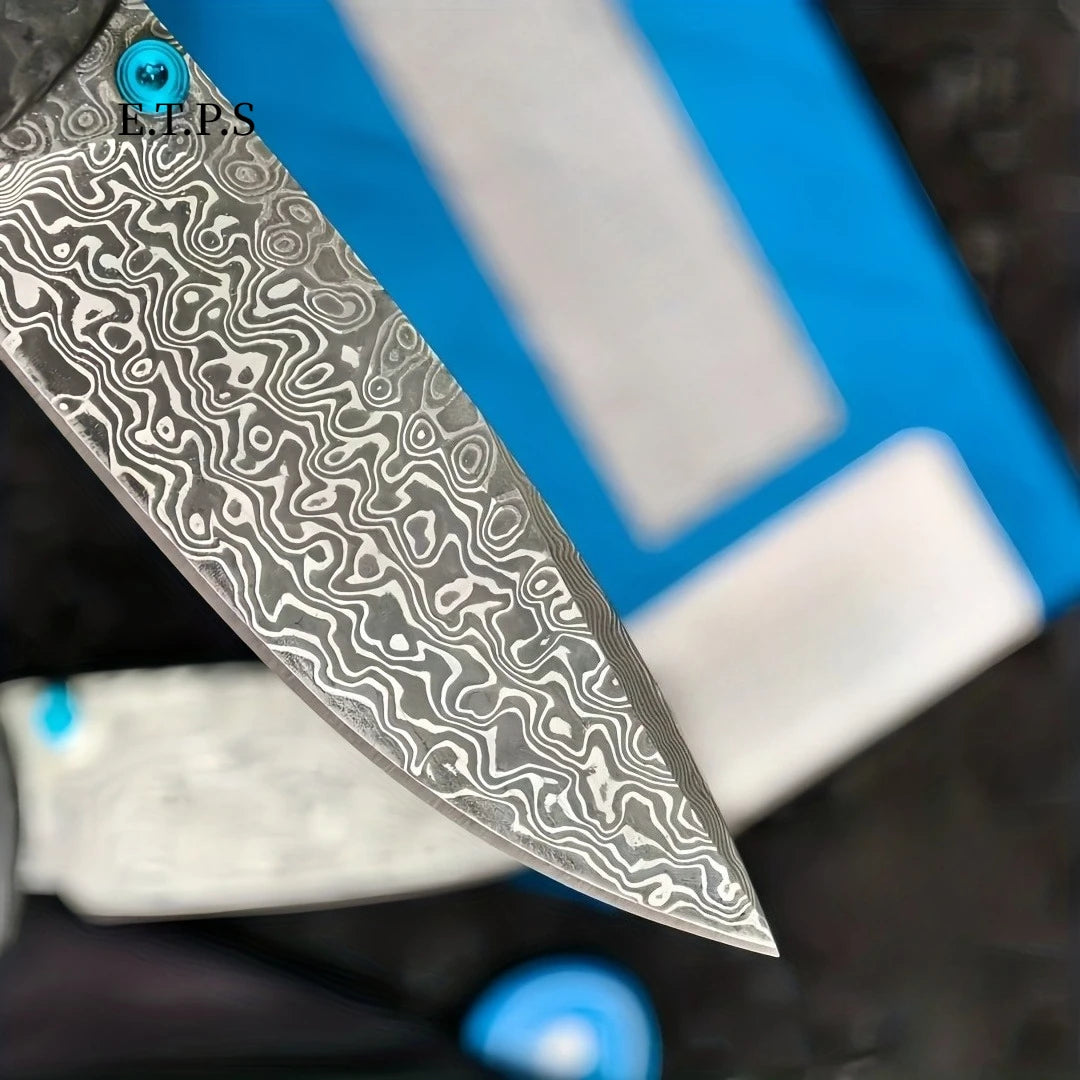 BM535 Carbon Fiber Handle Damascus Steel Blade Quick-opening Folding Knife Multifunction EDC Pocket Knife for Outdoor Wilderness