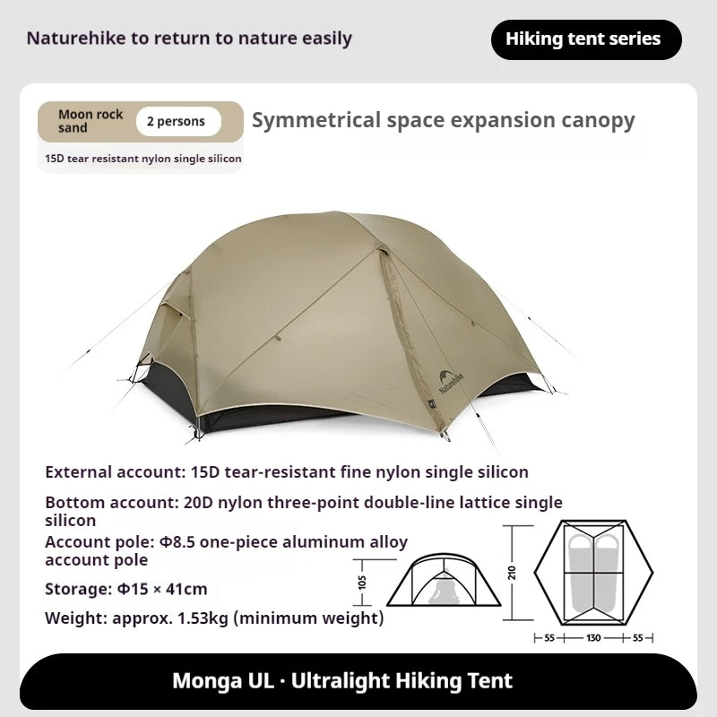 Naturehike 2025 Mongar UL Tent 15D 20D Nylon 1-2 People Waterproof Ultralight Backpacking Camping Hiking Travel Survival Tent