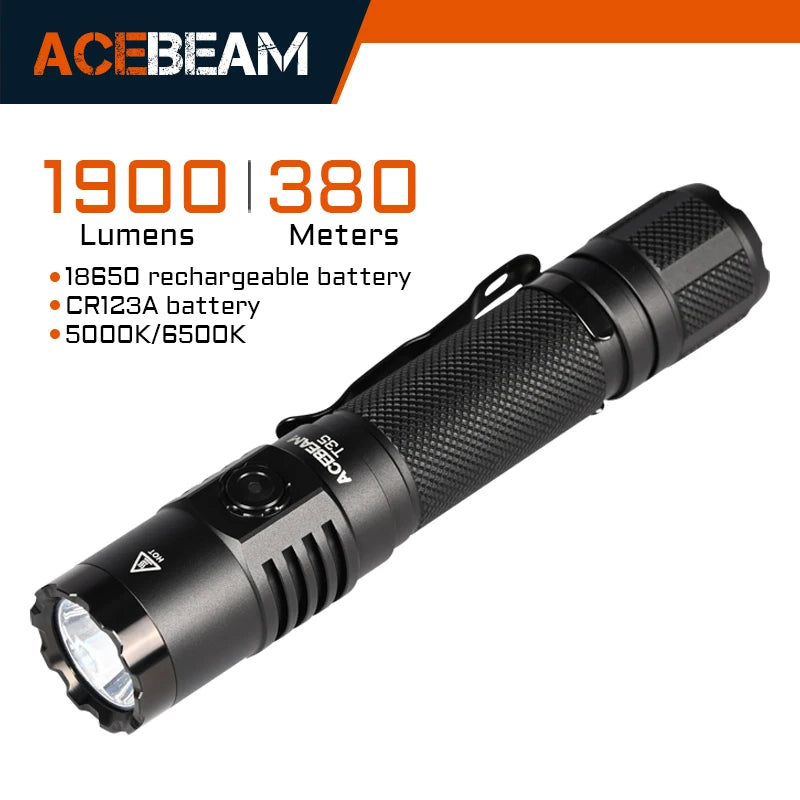 ACEBEAM T35 Compact Tactical EDC Flashlight Long Range 380 Meters 1900 High Lumens Flashlights For Emergency Camping
