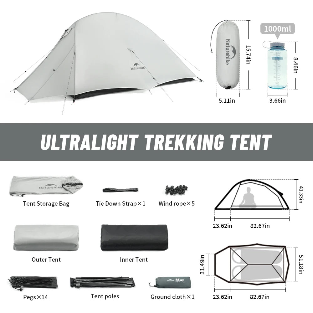 Naturehike Cloud Up UL Camping Tent Ultralight 15D Quick Bulid Beach Tents Outdoor Waterproof Two Person Large Hiking Tent