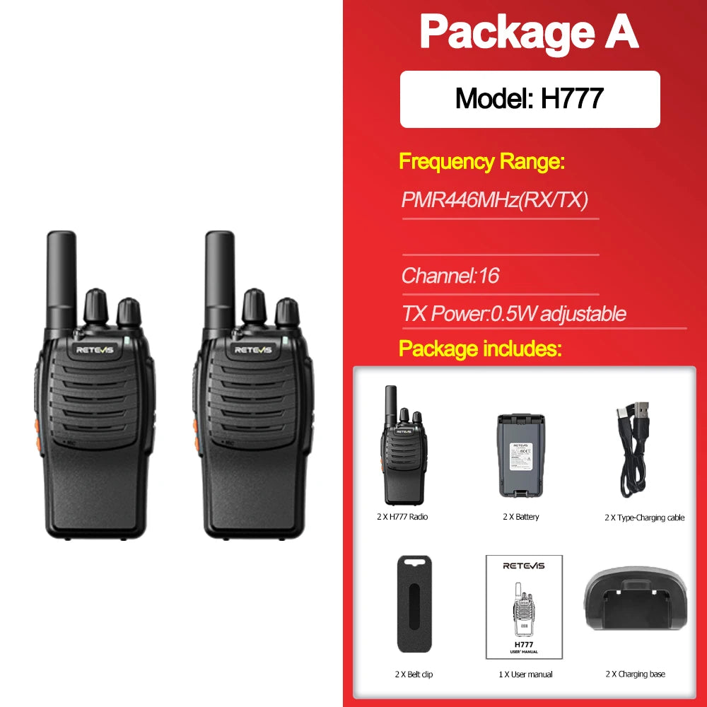 Retevis H777 2pcs Walkie Talkie Clear Sound Quality Portable Walkie Talkies Long Range Type-C Two Way Radio for Cycling Camping