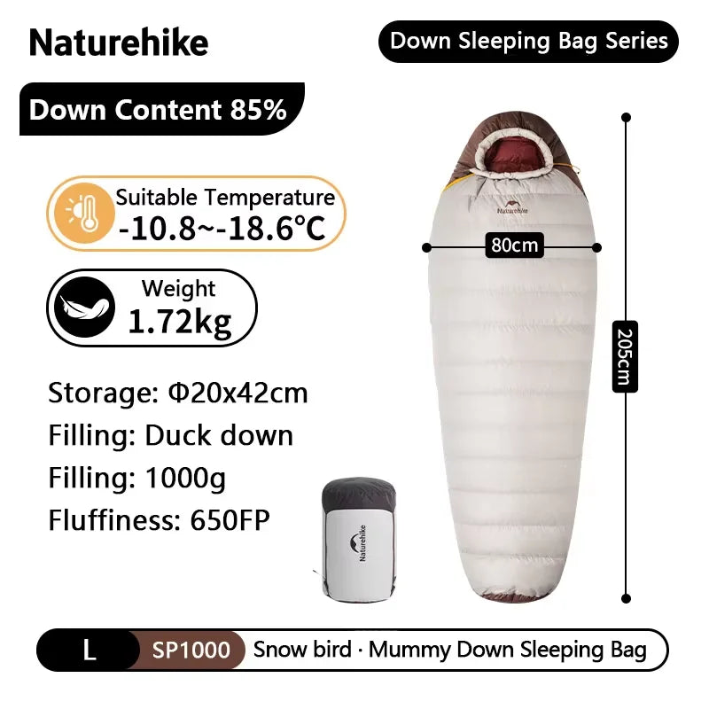 Naturehike Snowbird Duck Down Mummy Sleeping Bag 4 Seasons Lightweight Portable Outdoor Professional Camping Winter Unisex Adult