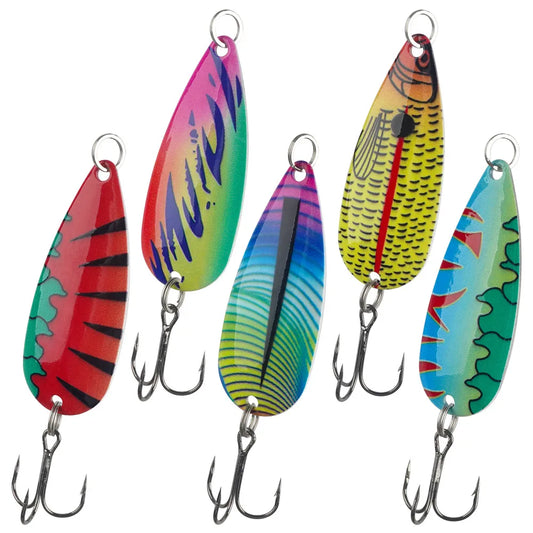 5pcs Spoon Fishing lures Trolling spoon metal jig Spinner bait Casting Lure for Bass Salmon Grouper Jigging Lure with Tackle Box