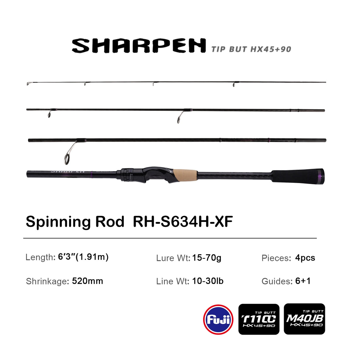 PURELURE SHARPEN Soft Lure Long Spinning and Casting XF/MF Action Rods FUJI Components Bass Pike Rod Fishing Rod Spinning Reel