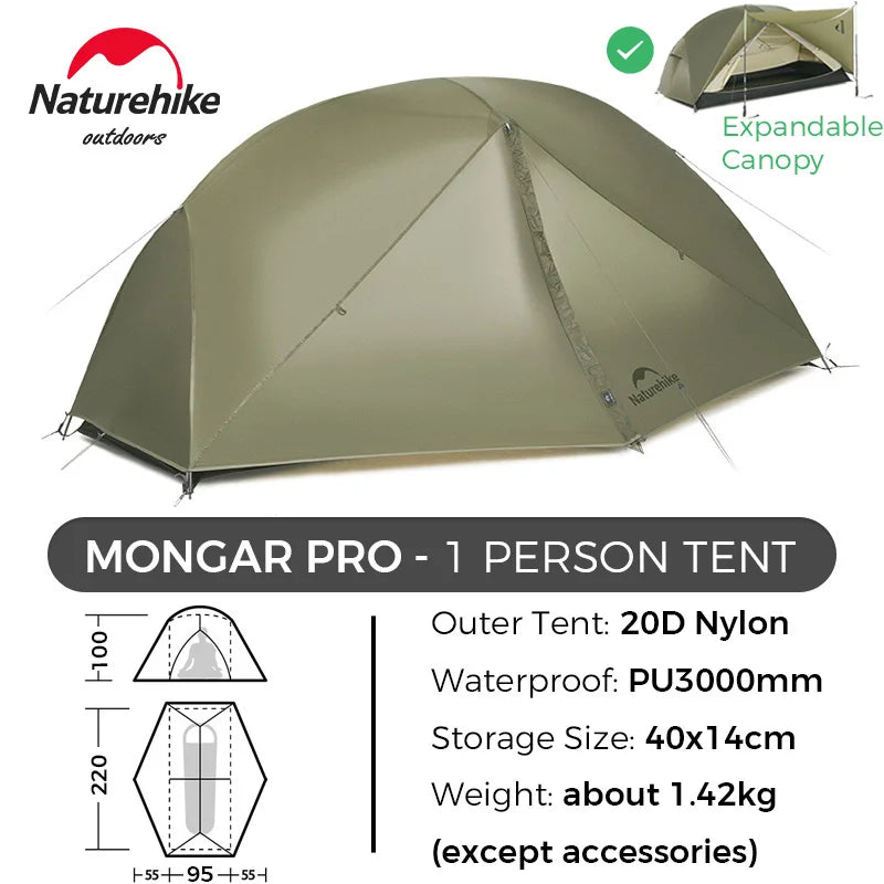 Naturehike Mongar UL/PRO 1 2 3 Person Tent Ultralight Waterproof Backpacking Tent Outdoor Portable Hiking Camping Sunshade