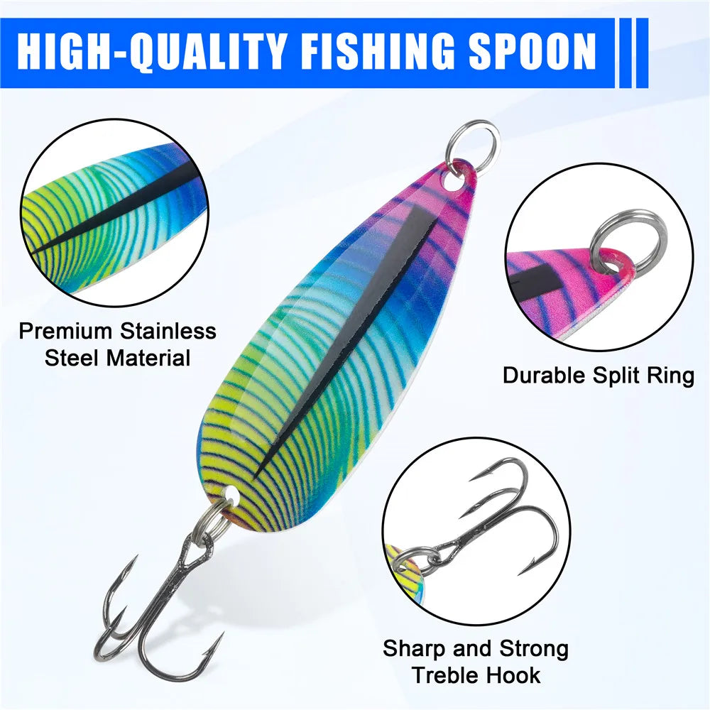 5pcs Spoon Fishing lures Trolling spoon metal jig Spinner bait Casting Lure for Bass Salmon Grouper Jigging Lure with Tackle Box