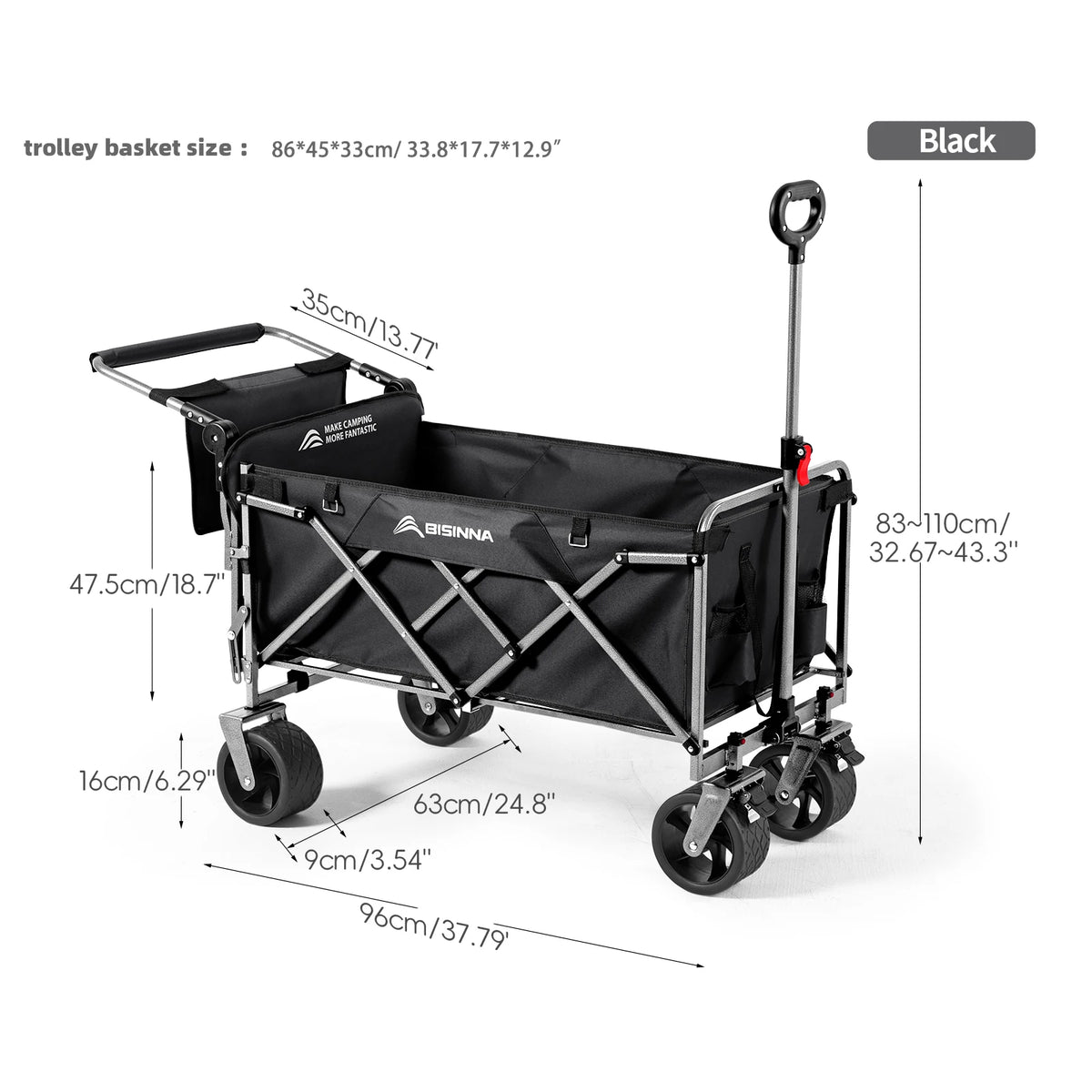 BISINNA Camping Wagon Cart Folding Utility Heavy Duty Large Capacity Trolley Outdoor Shopping Picnic Collapsible Hand Truck